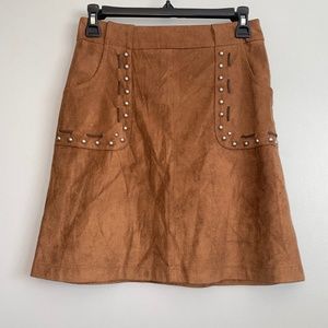 EUC BB Dakota Faux Suede Studded Leather Ribbon Southwestern A-line Skirt Size 0
